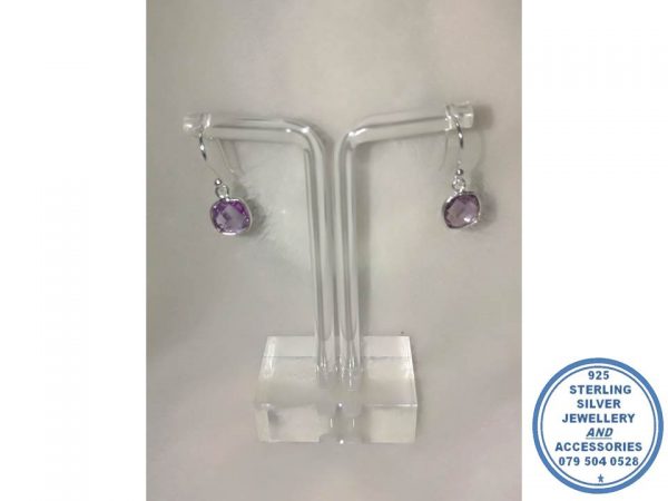 "925 Sterling Silver Amythist Hook in Earrings Square."