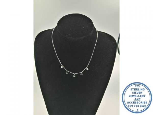 925 Sterling Silver Chain necklace with Heart disks 42cm plus 5cm extender