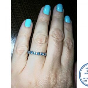 925 Sterling Silver Aqua Wedding Band Stack Ring Aqua Blue Cubics Round Top Ring