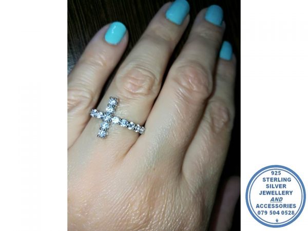 925 Sterling Silver Faith Cross Ring with clear cubics Stack Ring