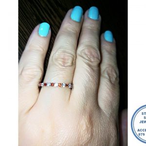 925 Sterling Silver Designer's Wedding Band Stack Ring Red and Clear cubics