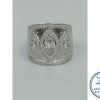 925 Showstopper Statement Ring with 3 Large Clear Halo Eye Cubic Ring Broad