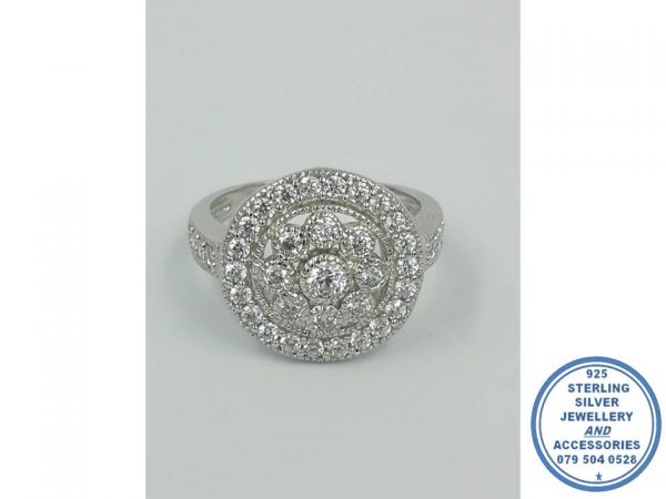 925 Sterling Silver Designer's Ring 8 round cubic petal flower Ring Halo