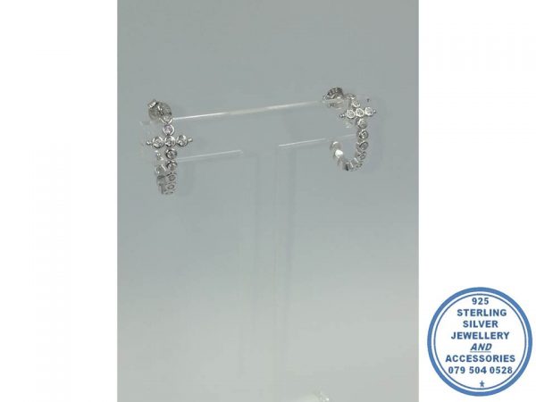 925 Sterling Silver Cubic Curling Cross Stud Hoop Earrings. Showstopper. Must Have Trendy Sophisticated