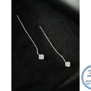 "925 Sterling Silver Trendy Chain Clear Zirconia Square Earrings"